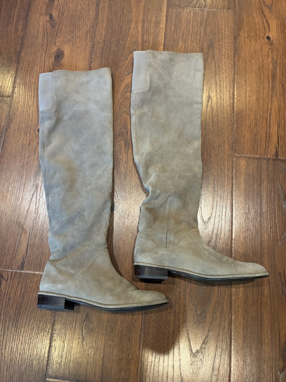 Stuart Weitzman Over-the-Knee Suede Boots in Light Taupe - Picture 2 of 5